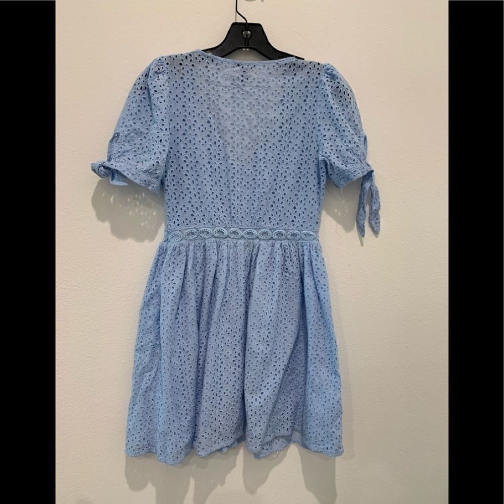 AQUA Womens Light Blue Floral Pouf V Neck Short Fit + Flare Dress Size: Xs - Picture 4 of 5